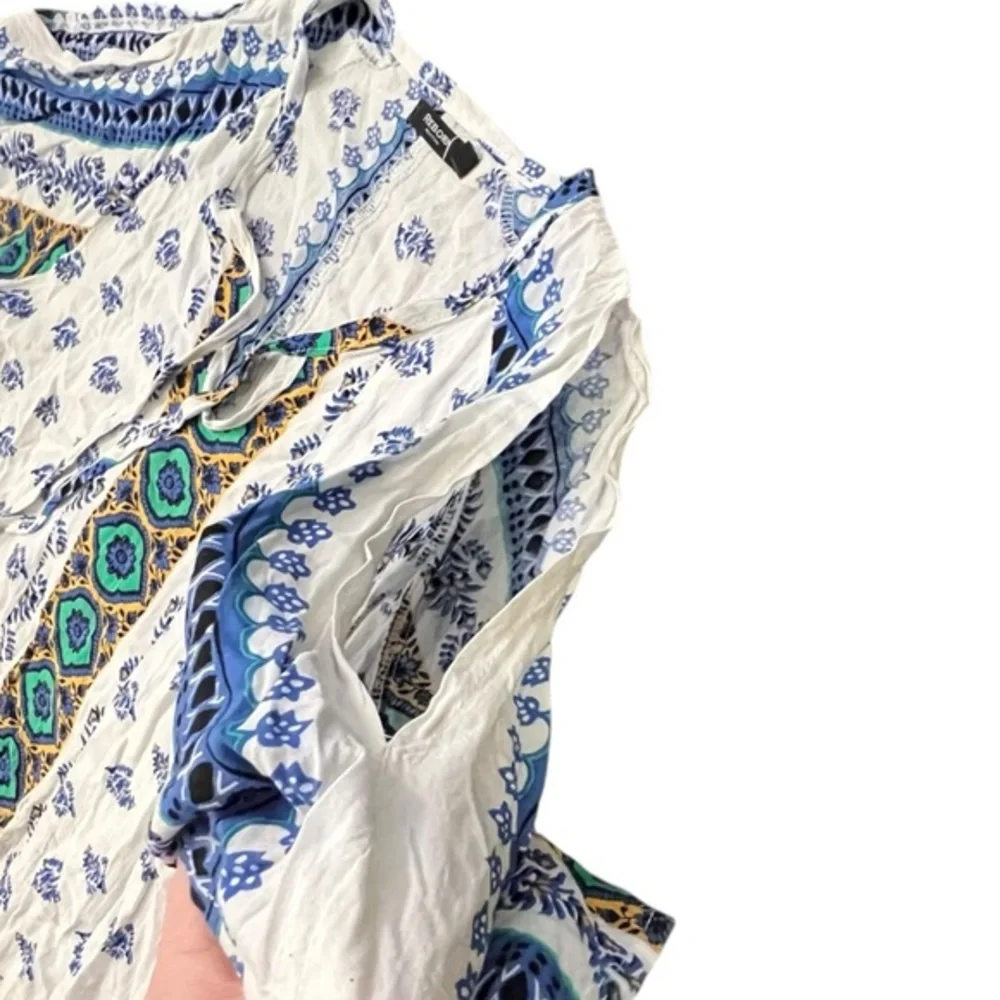 Reborn Blouse Womens Short Sleeve Floral Boho Tunic Pullover Slit Shoulder‎ MED